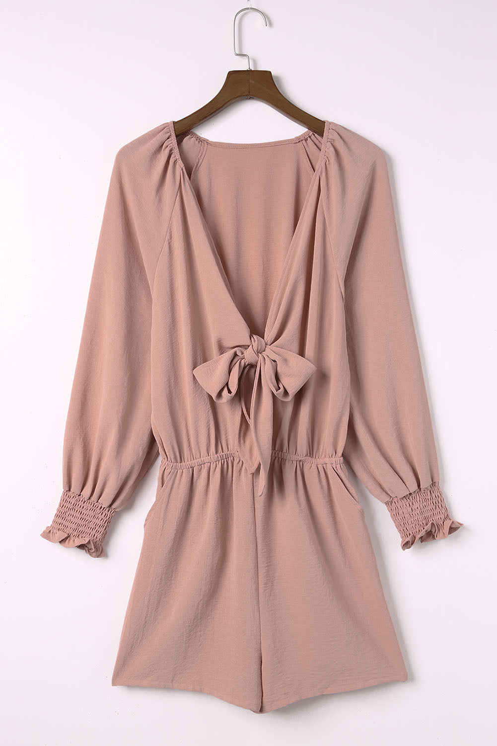 Tied Flounce Sleeve Plunge Romper-smcdress