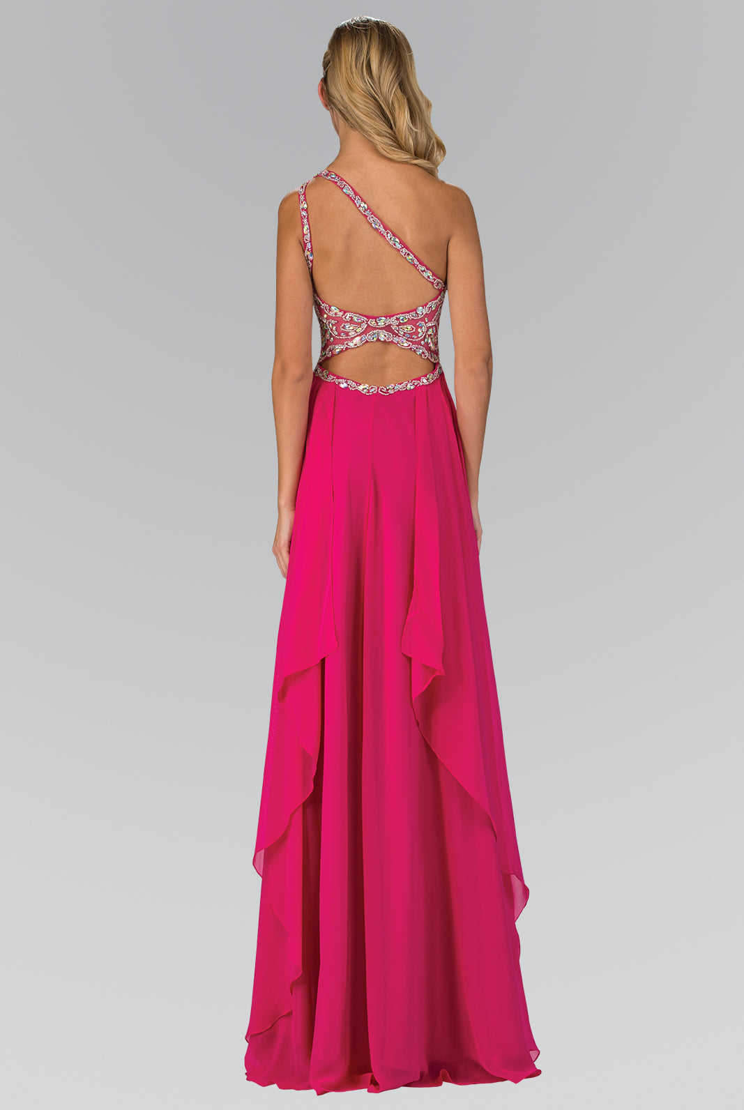 One Shoulder Dress with Bead and Jewel Embellished Bodice-smcdress