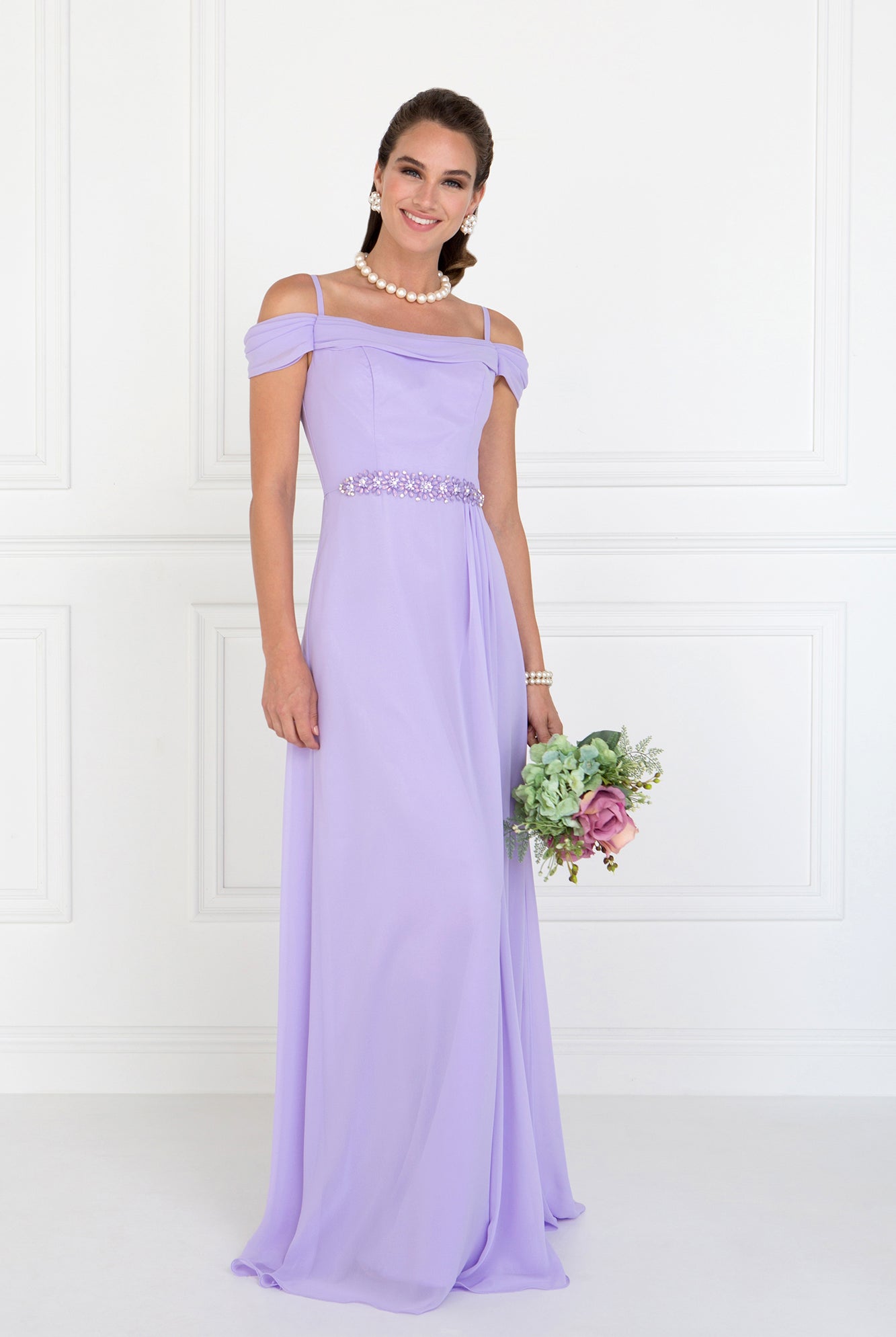 Chiffon Ruched A-Line Long Dress-smcdress