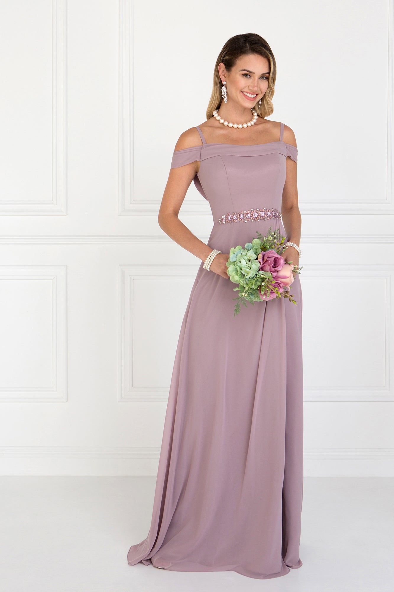 Chiffon Ruched A-Line Long Dress-smcdress