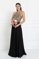 Chiffon Deep V-Back Dress Accented with Embroidery-smcdress
