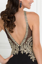 Chiffon Deep V-Back Dress Accented with Embroidery-smcdress