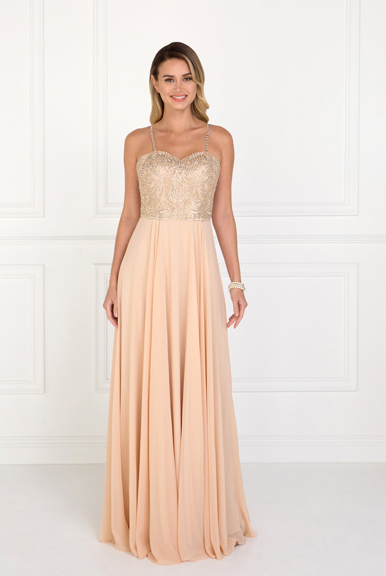 Chiffon Long Dress with Jewels Embellished-smcdress