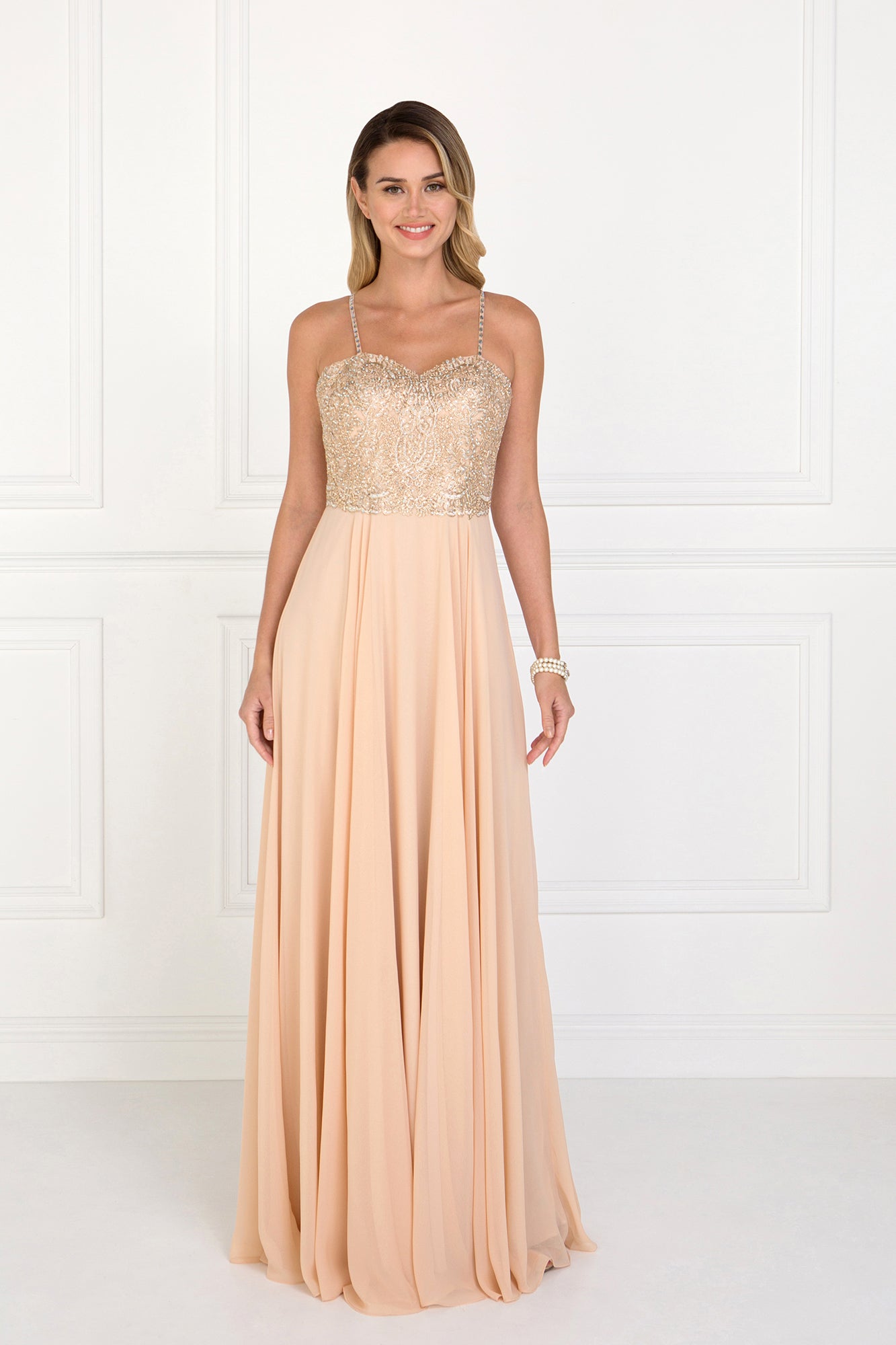 Chiffon Long Dress with Jewels Embellished-smcdress