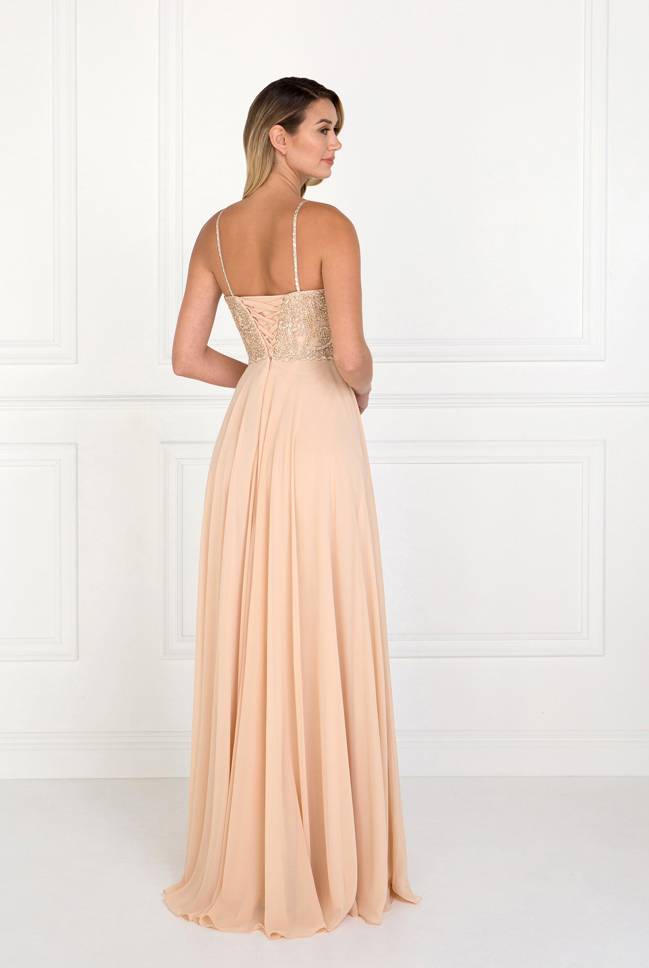 Chiffon Long Dress with Jewels Embellished-smcdress