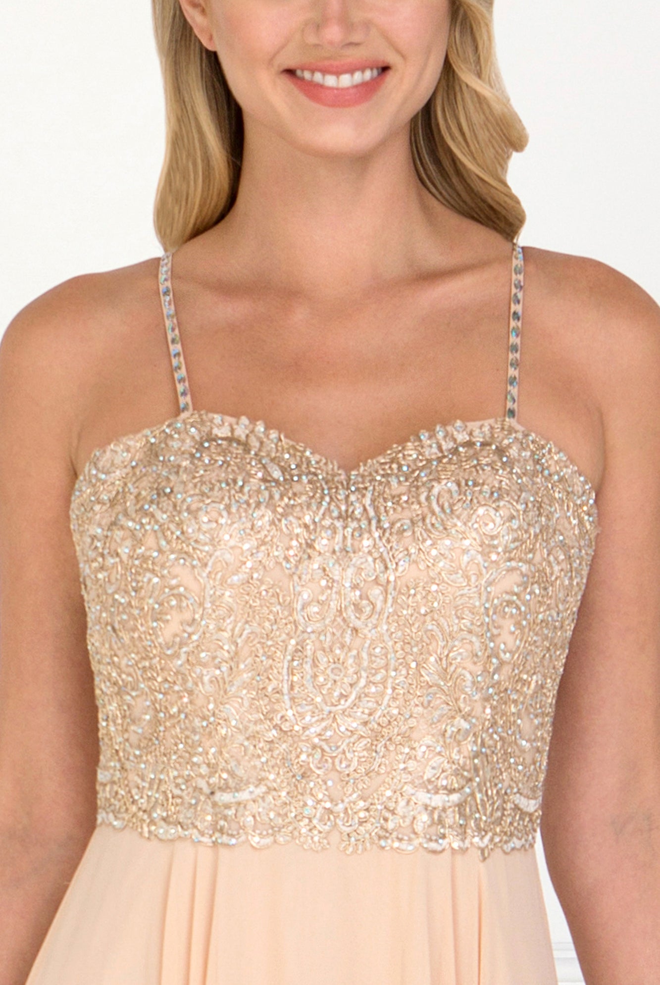 Chiffon Long Dress with Jewels Embellished-smcdress