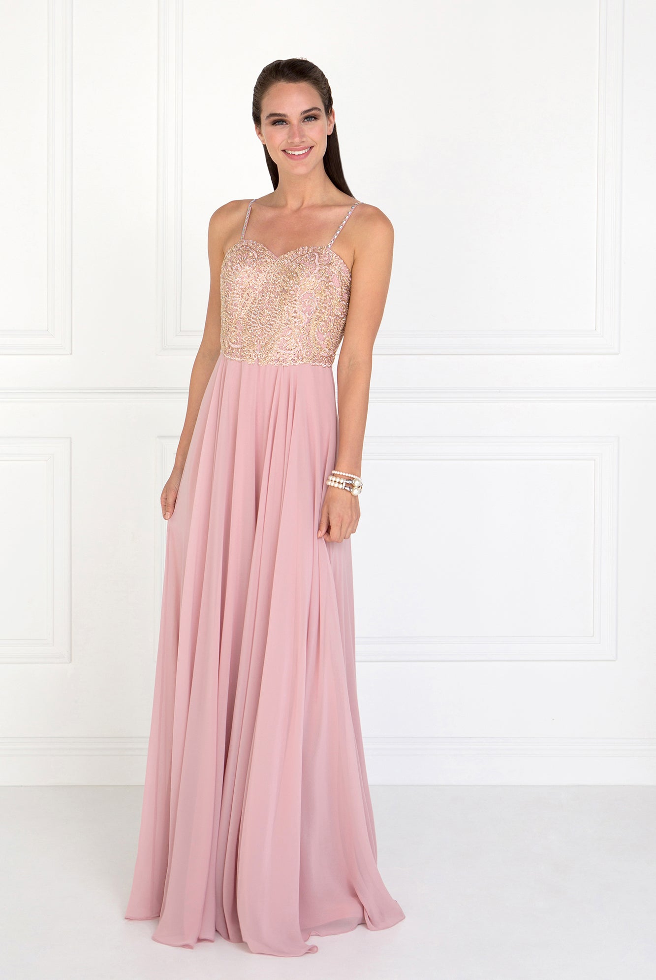 Chiffon Long Dress with Jewels Embellished-smcdress