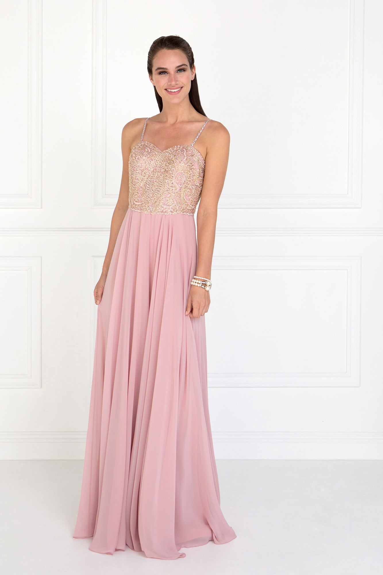 Chiffon Long Dress with Jewels Embellished-smcdress