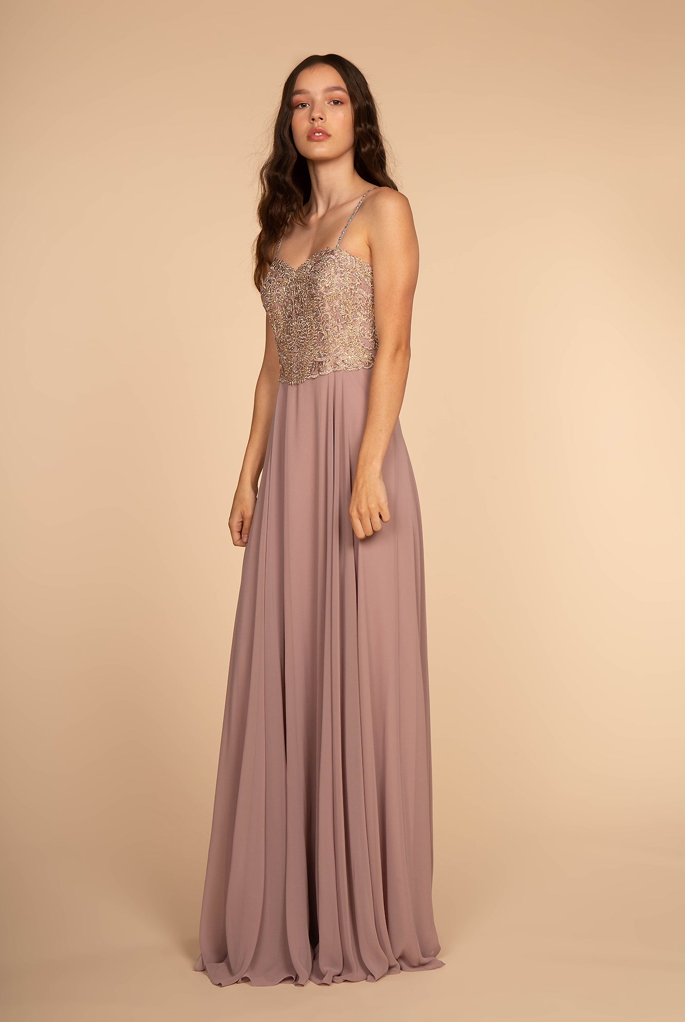 Chiffon Long Dress with Jewels Embellished-smcdress