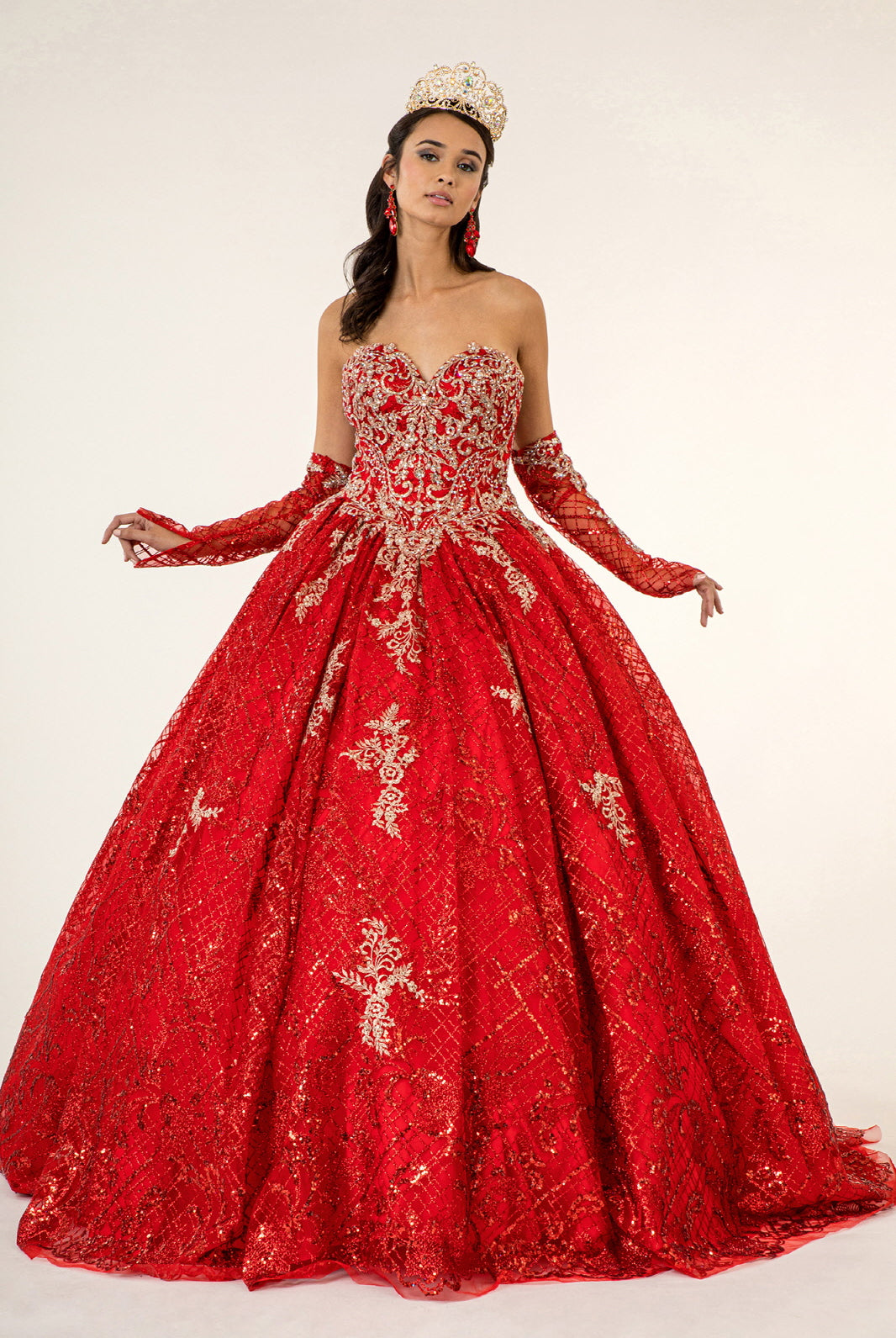 Quinceanera Dress With Detached Long Sleeve-smcdress