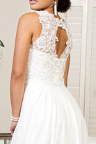 Embroidered Bodice Chiffon Long Dress Sheer Back-smcdress