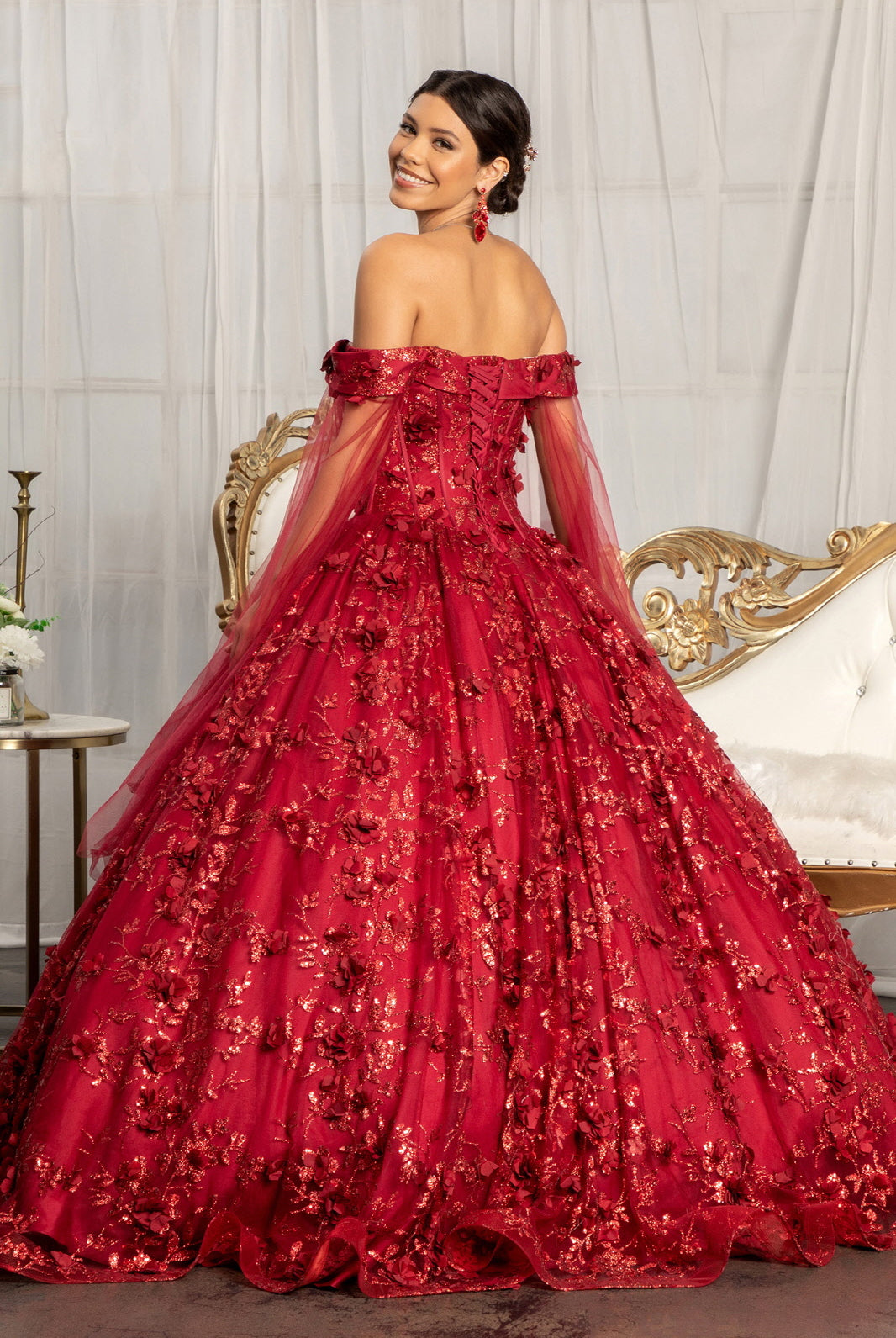 Cut-Away Shoulder Glitter Quinceanera Dress-smcdress