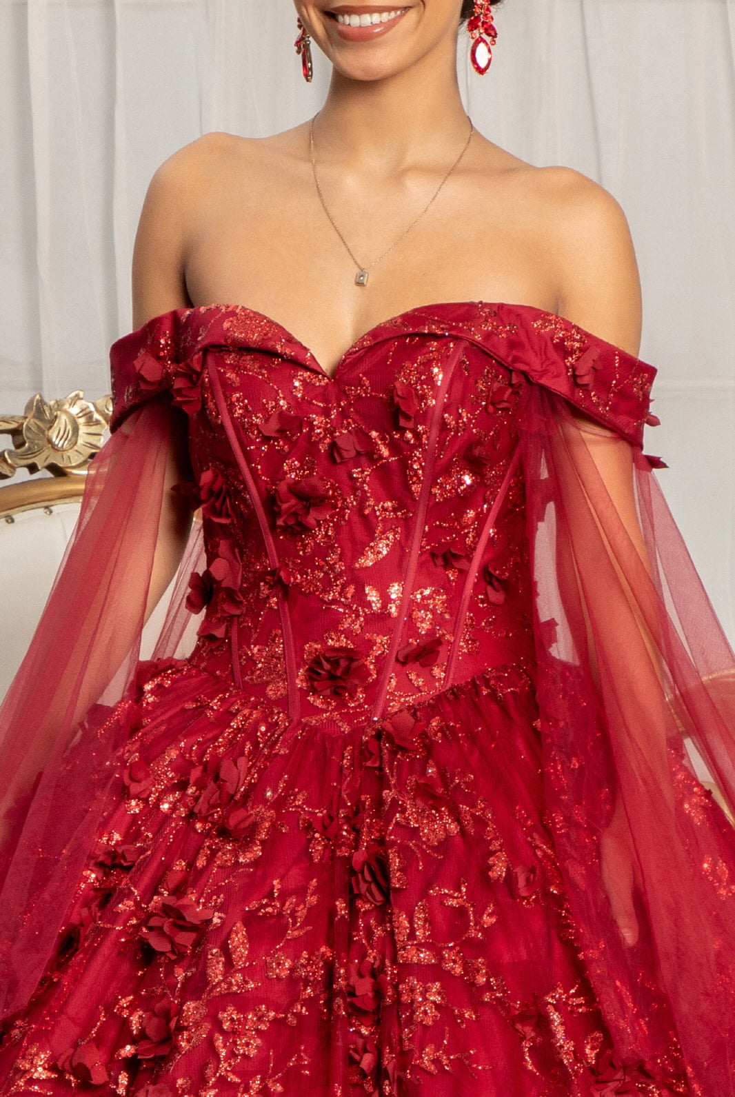 Cut-Away Shoulder Glitter Quinceanera Dress-smcdress