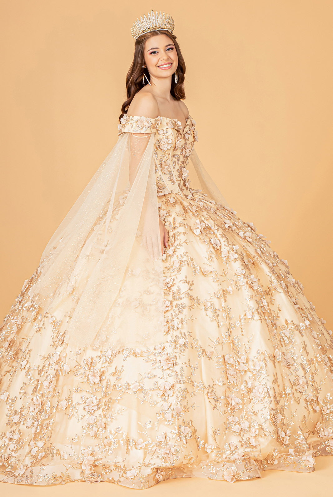 Cut-Away Shoulder Glitter Quinceanera Dress-smcdress