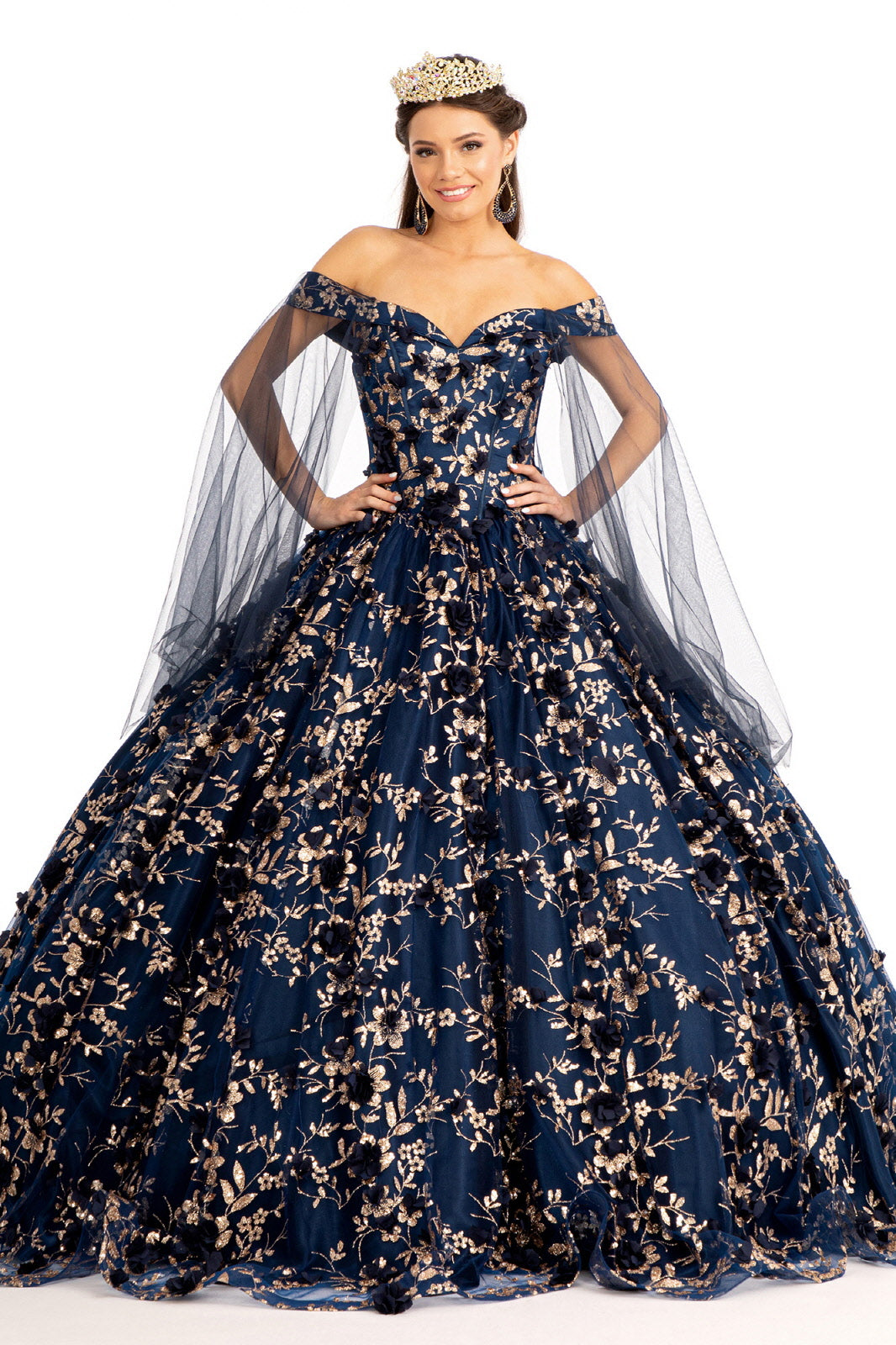 Cut-Away Shoulder Glitter Quinceanera Dress-smcdress