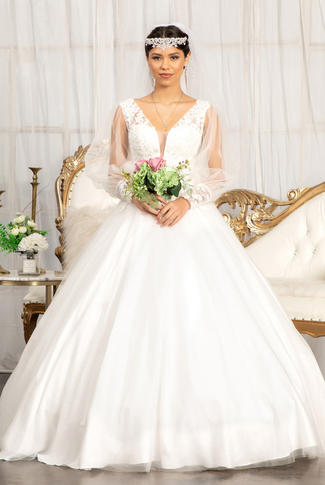 Beads Embellished Wedding Gown with Sheer Back-smcdress