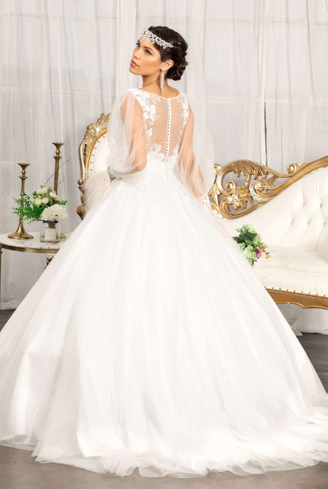 Beads Embellished Wedding Gown with Sheer Back-smcdress