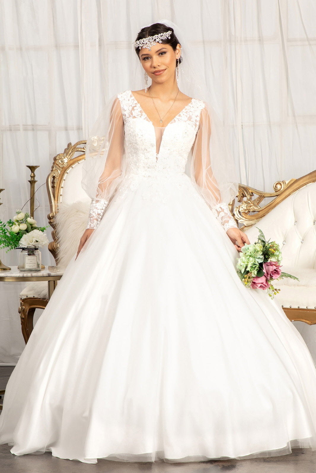 Beads Embellished Wedding Gown with Sheer Back-smcdress