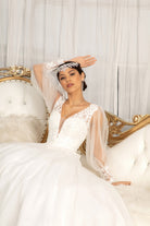 Beads Embellished Wedding Gown with Sheer Back-smcdress