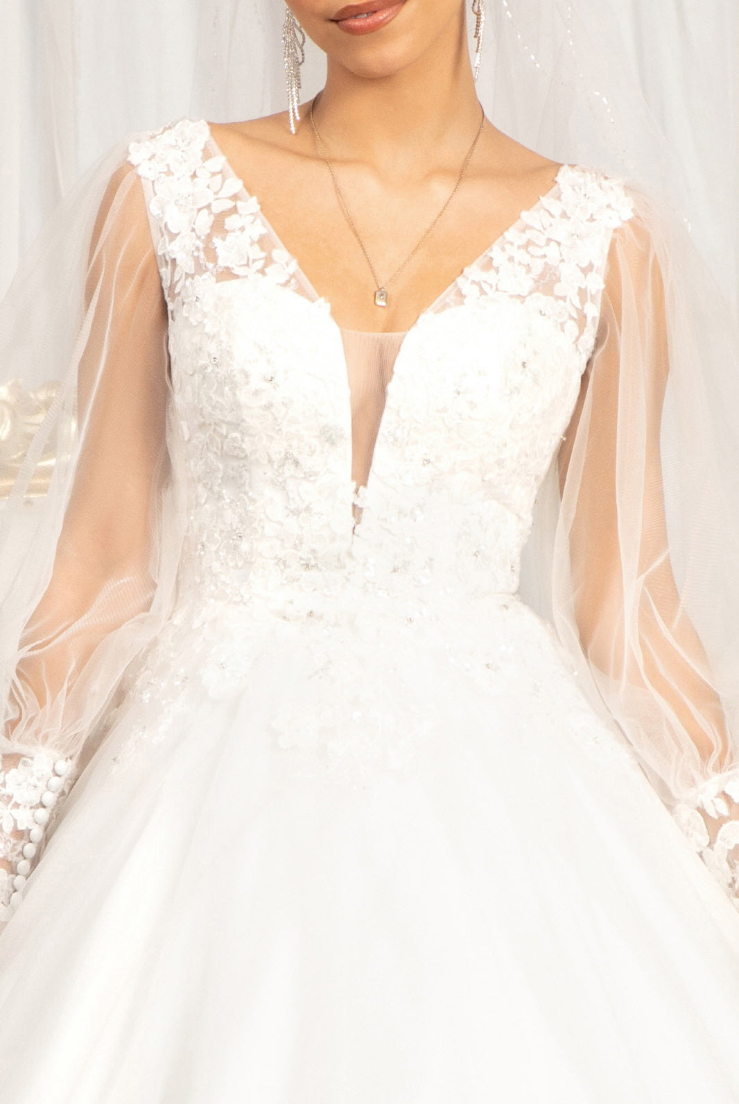 Beads Embellished Wedding Gown with Sheer Back-smcdress