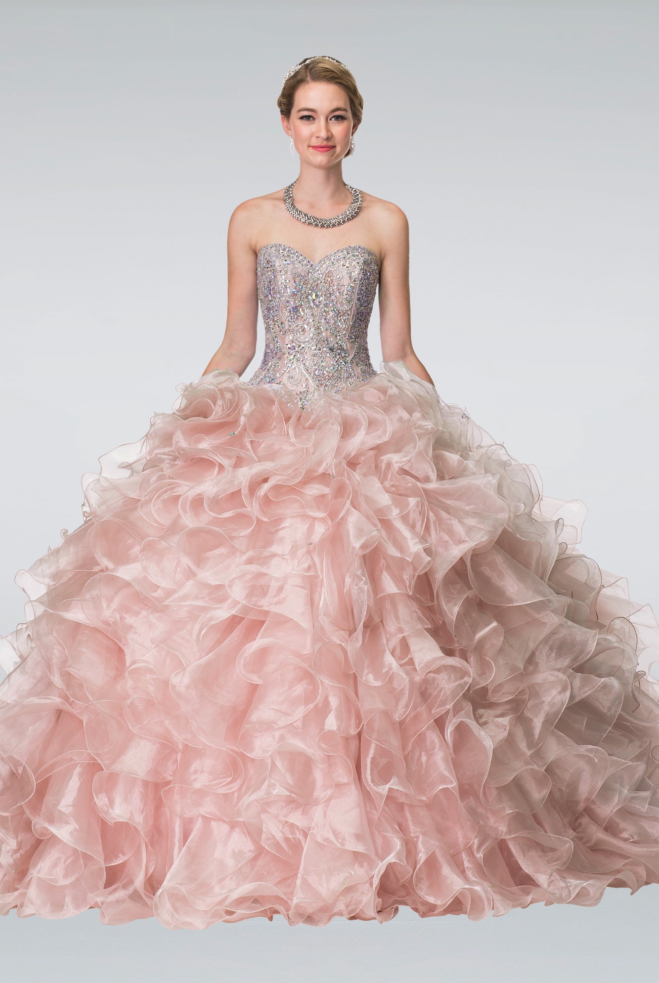 Beads Embellished Ruffled Organza Quinceanera Dress-smcdress