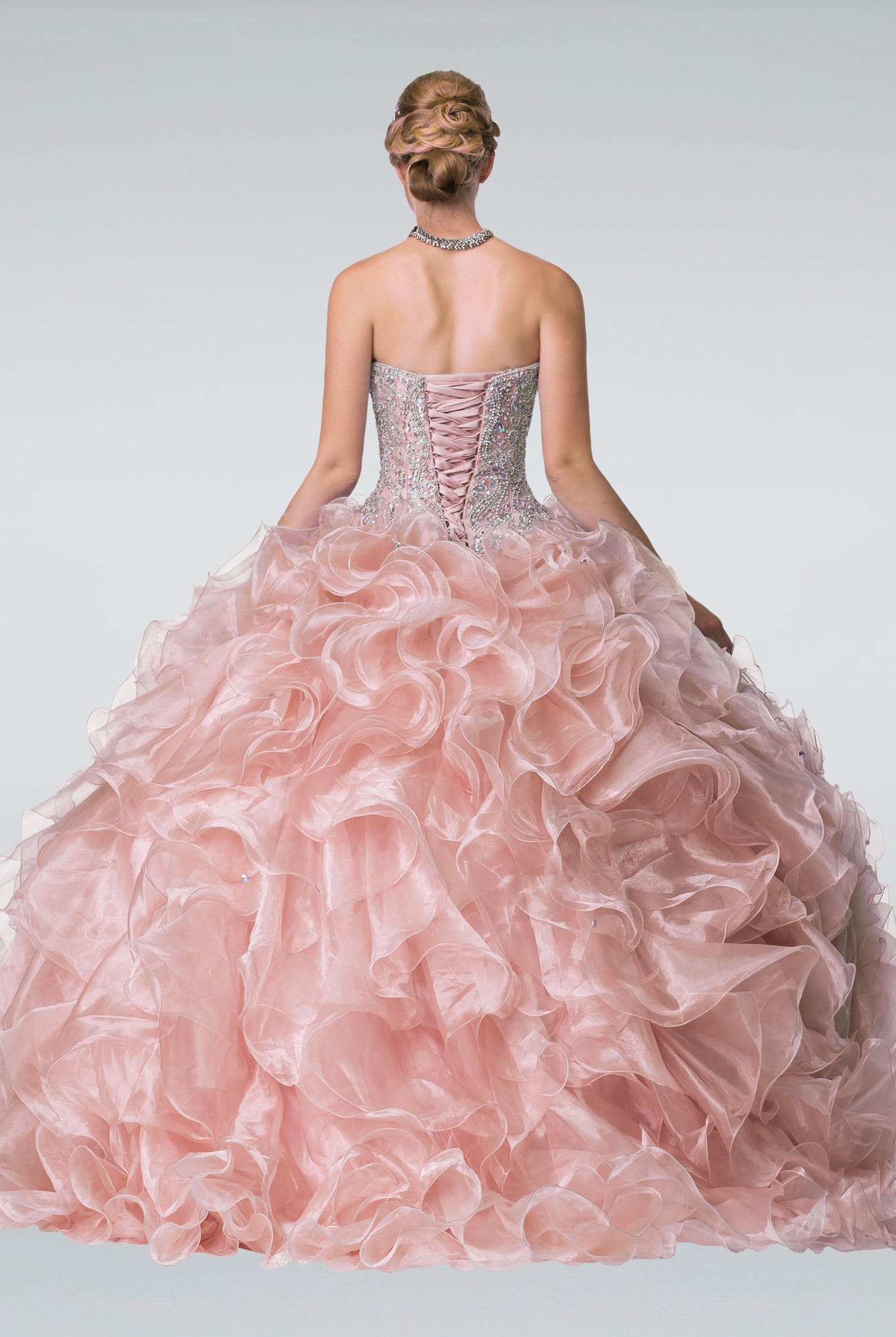 Beads Embellished Ruffled Organza Quinceanera Dress-smcdress