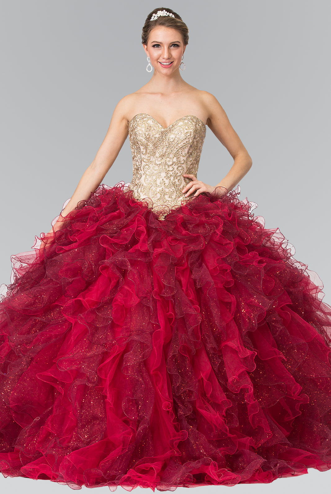 Tulle Ruffled Quinceanera Dress with Bolero-smcdress