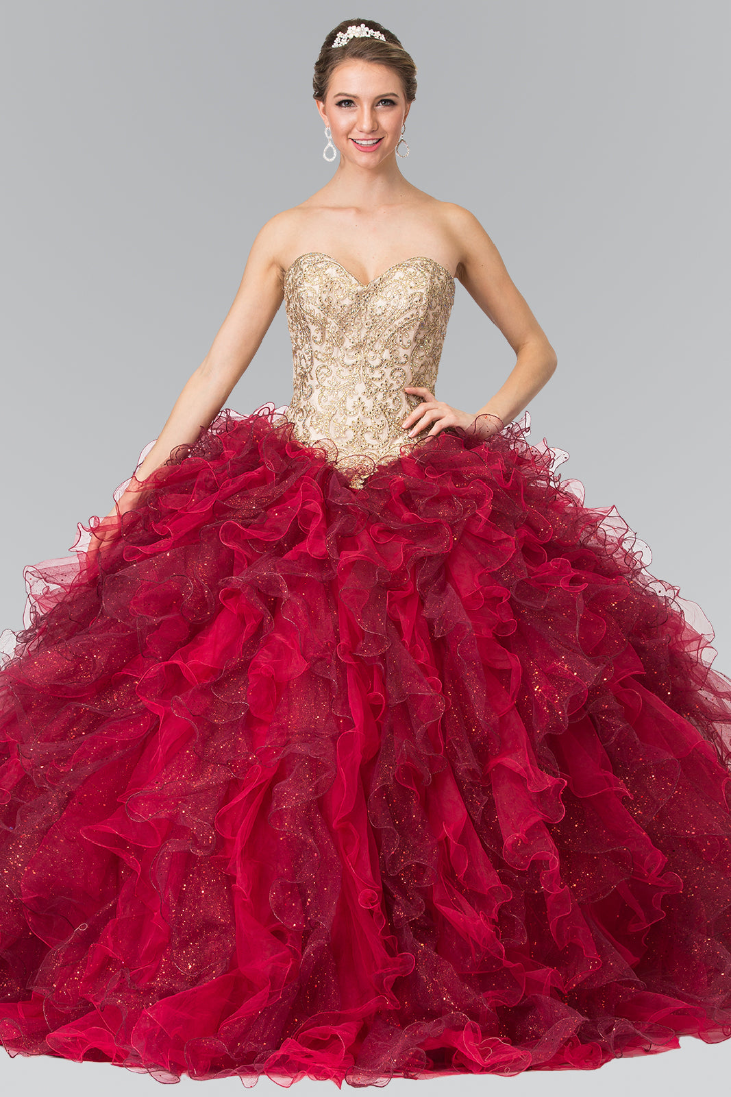 Tulle Ruffled Quinceanera Dress with Bolero-smcdress