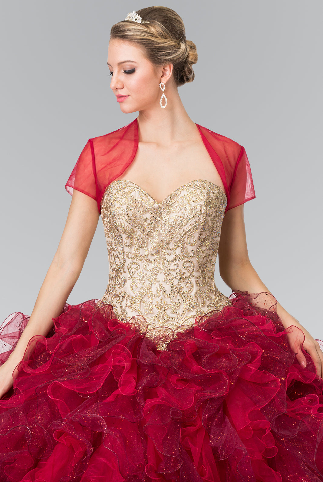 Tulle Ruffled Quinceanera Dress with Bolero-smcdress