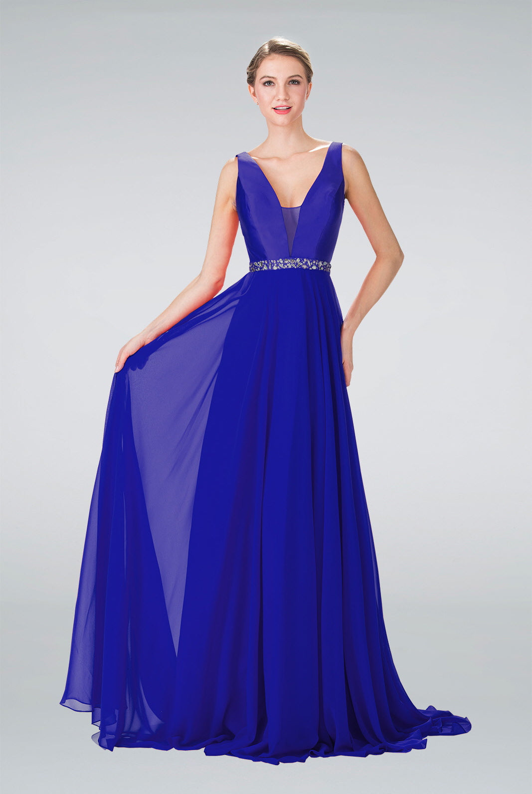Chiffon Long Dress with Beaded Waist-smcdress