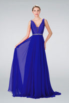Chiffon Long Dress with Beaded Waist-smcdress