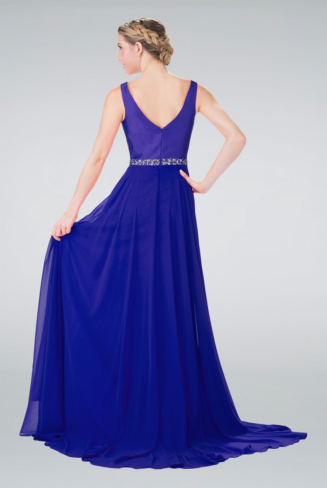 Chiffon Long Dress with Beaded Waist-smcdress