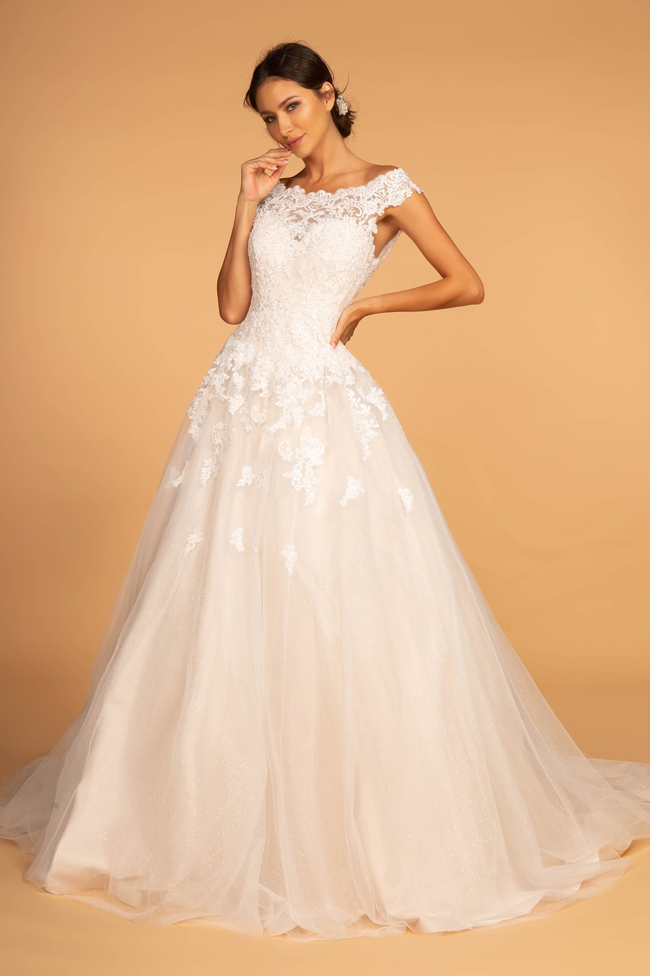 Embroidered Mesh A-Line Wedding Gown-smcdress