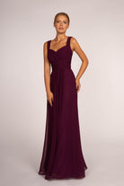 Chiffon Ruched-Bodice A-Line Long Dress-smcdress