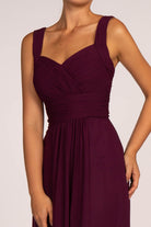 Chiffon Ruched-Bodice A-Line Long Dress-smcdress