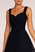 Chiffon Ruched-Bodice A-Line Long Dress-smcdress