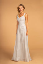 Chiffon Ruched-Bodice A-Line Long Dress-smcdress