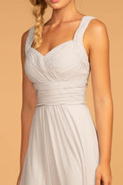 Chiffon Ruched-Bodice A-Line Long Dress-smcdress