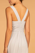 Chiffon Ruched-Bodice A-Line Long Dress-smcdress