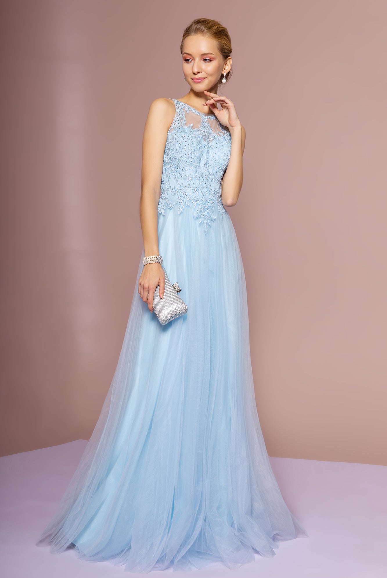 Floral Lace Embellished Bodice Mesh Dress-smcdress