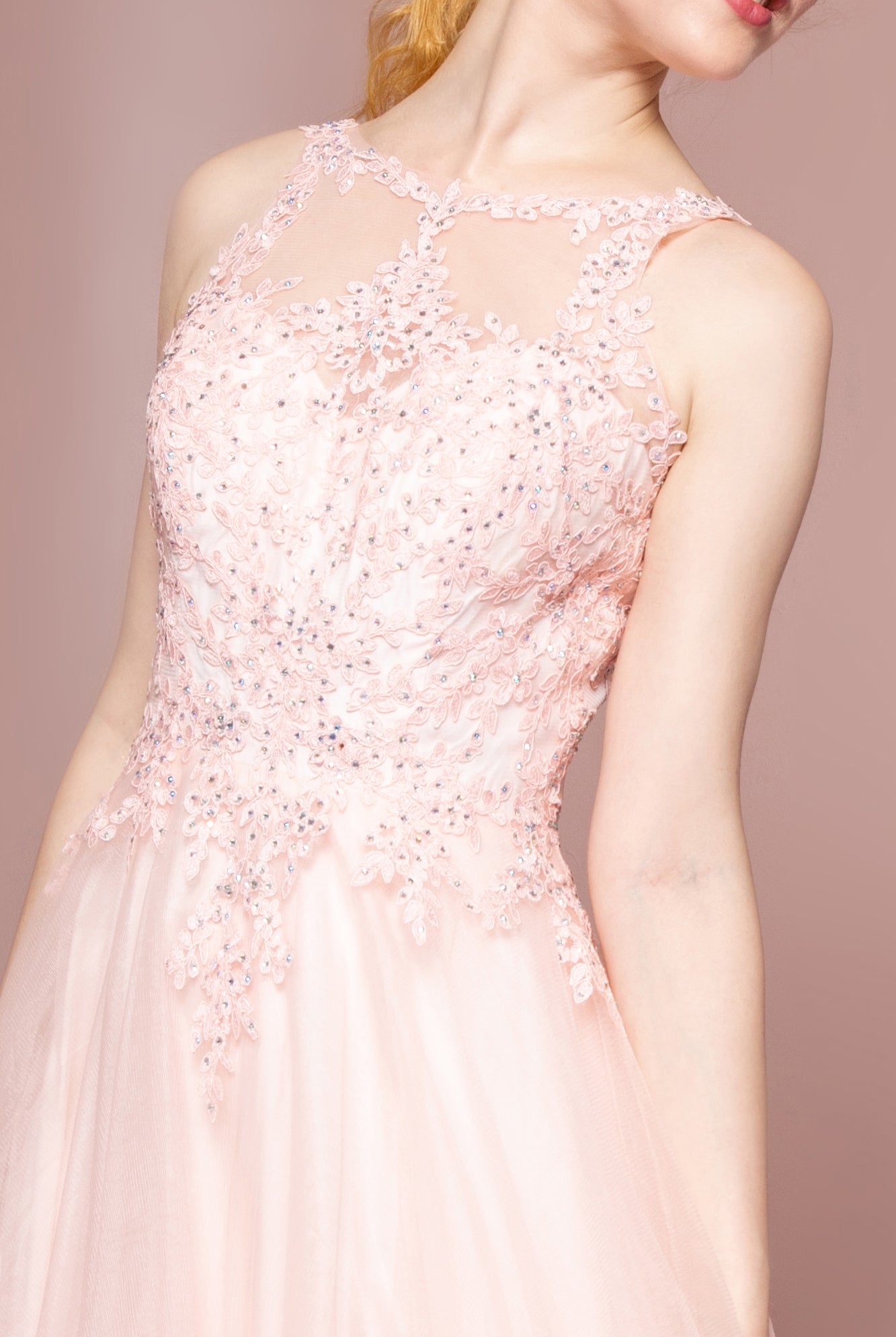 Floral Lace Embellished Bodice Mesh Dress-smcdress