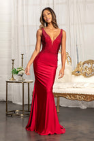 Beads Embellished Jersey Mermaid Dress-smcdress