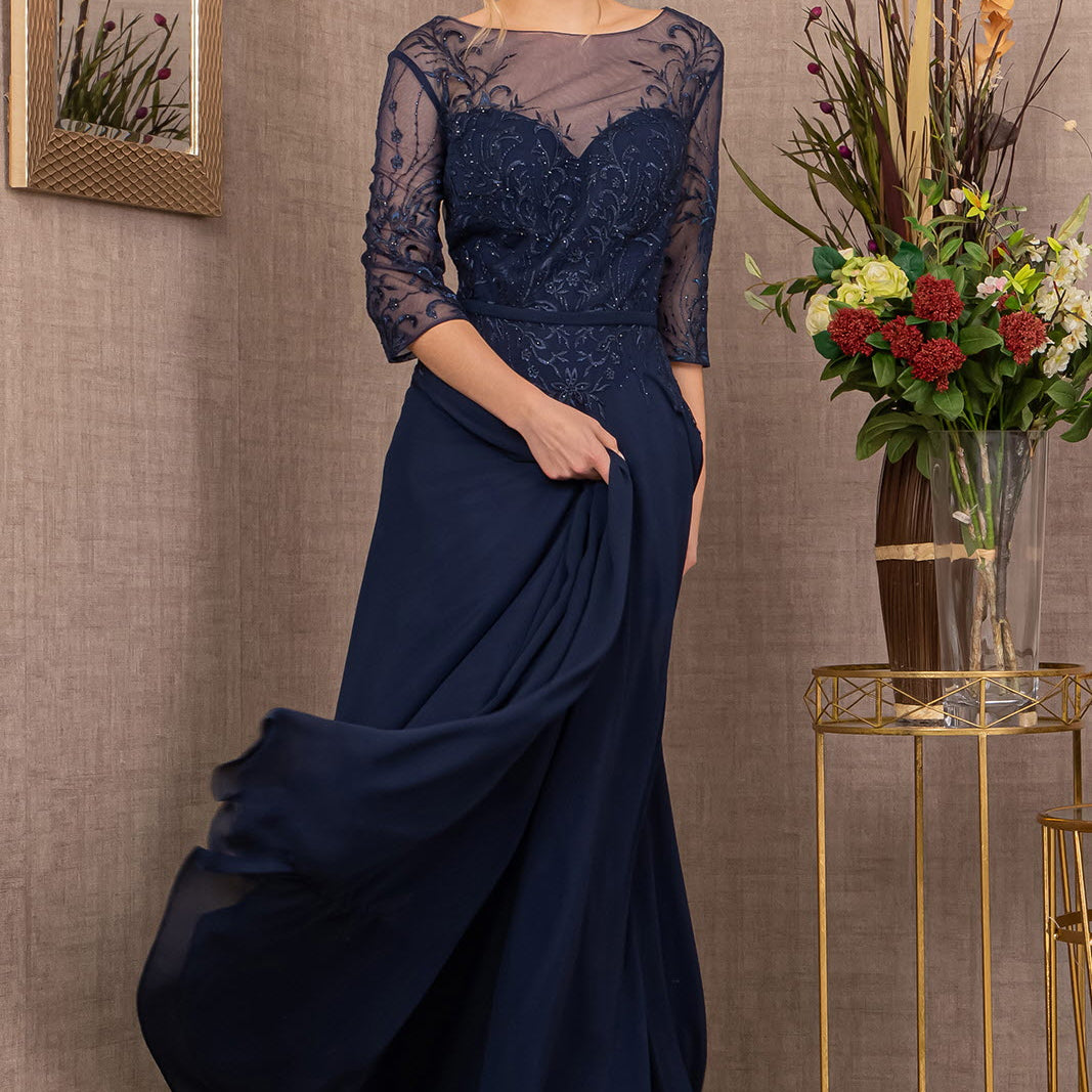 Beads Embellished Embroidered Chiffon A-line Dress-smcdress