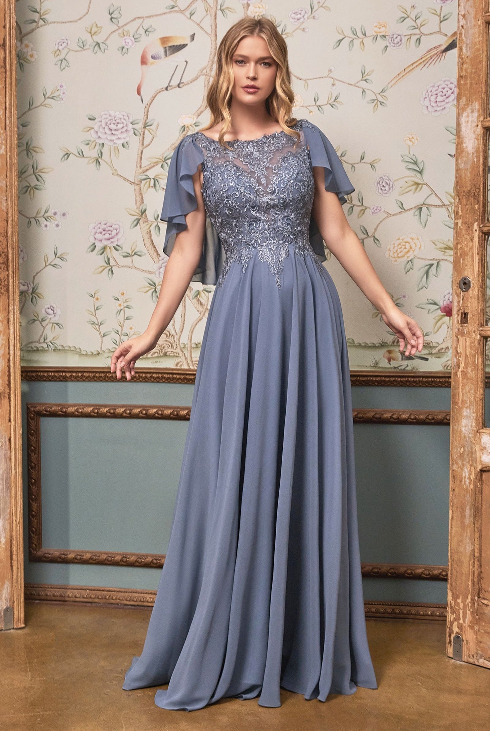 Chiffon A-Line Gown w/Caplet-smcdress