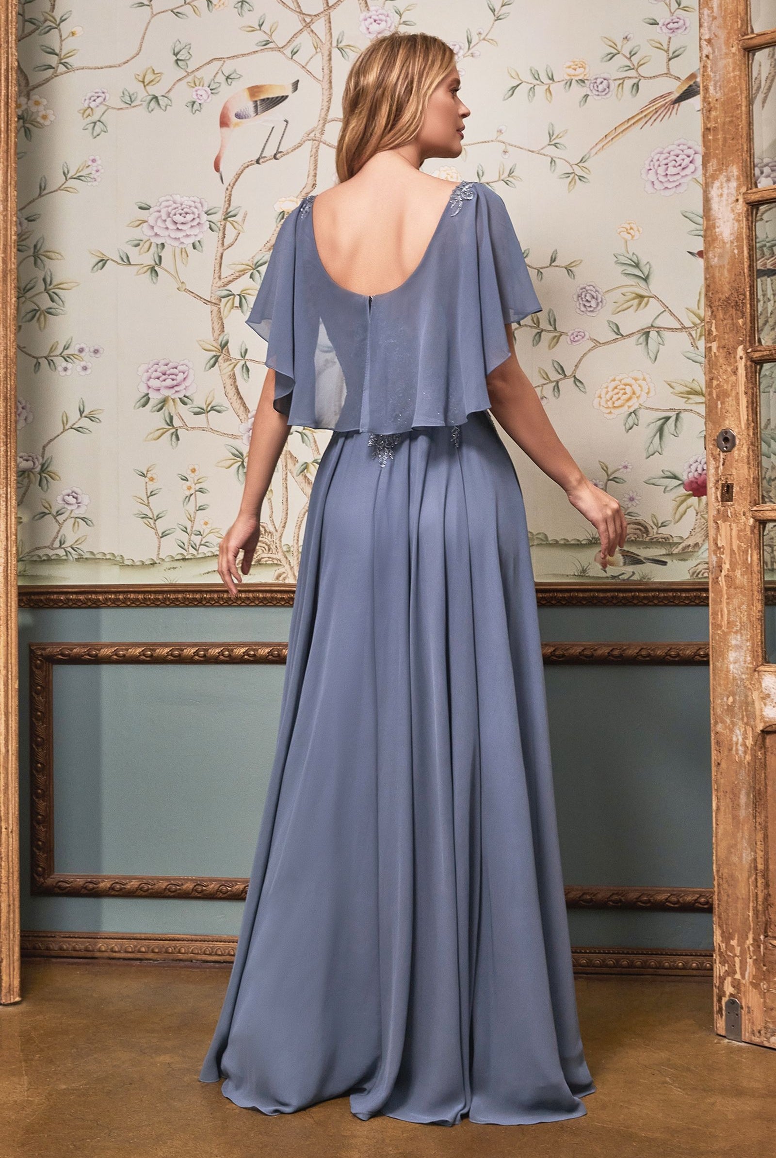 Chiffon A-Line Gown w/Caplet-smcdress