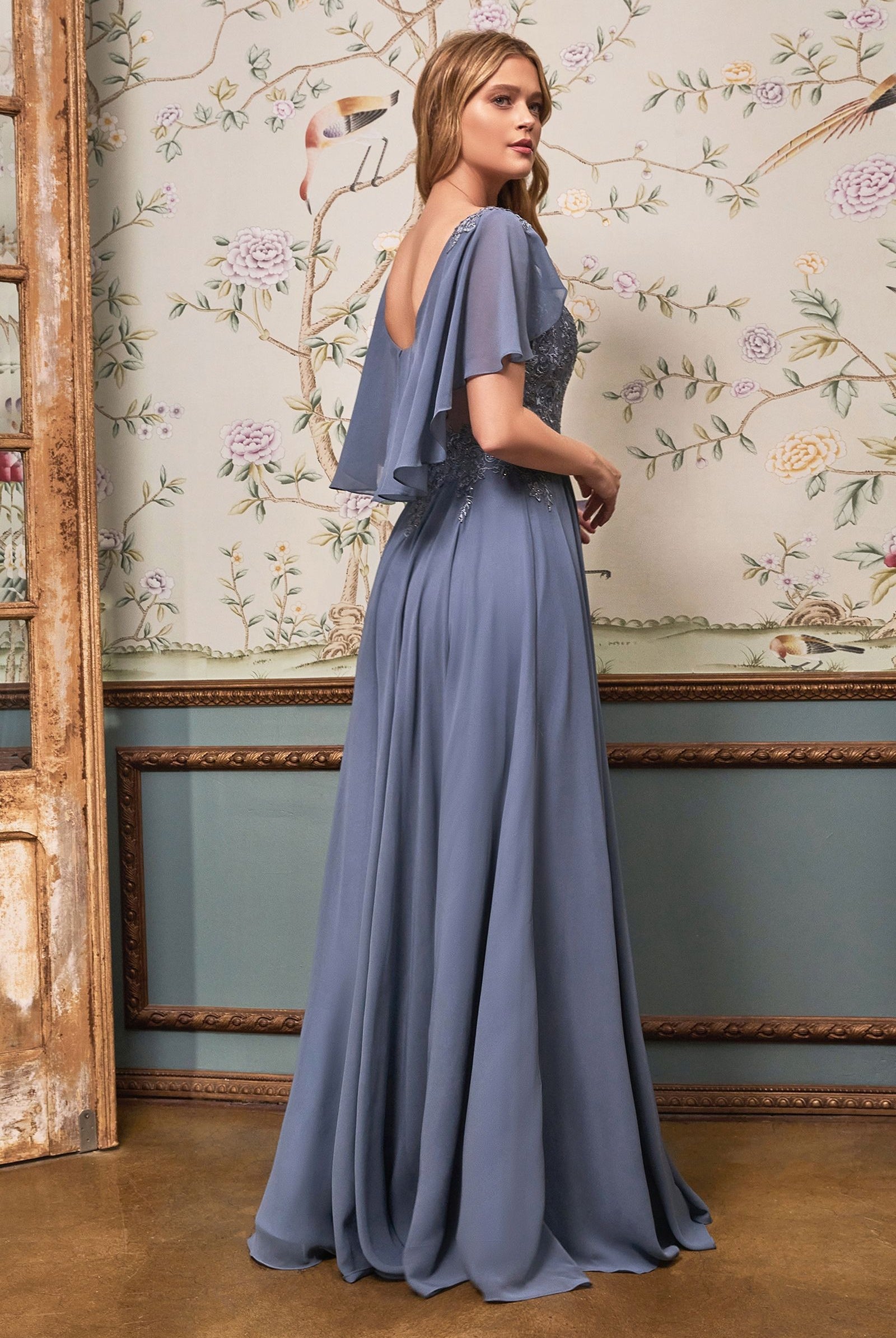 Chiffon A-Line Gown w/Caplet-smcdress