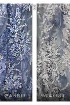 Luxury Gown with a Fitted Floral Glitter Print, Sheer Structured Corset, and V-neck-smcdress