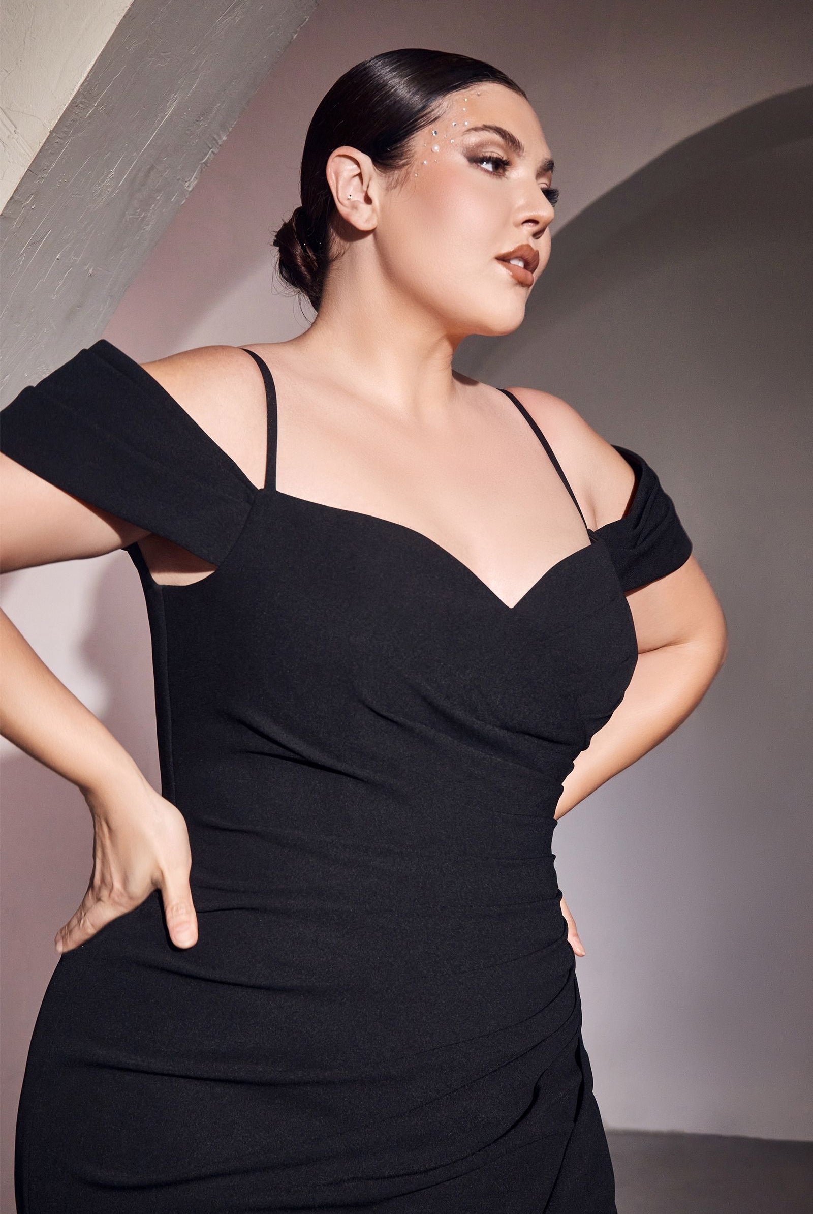Gathered Crepe Dress-smcdress