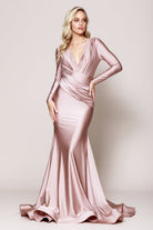 V-Neck Satin Mermaid Evening &amp; Mother Dress-smcdress