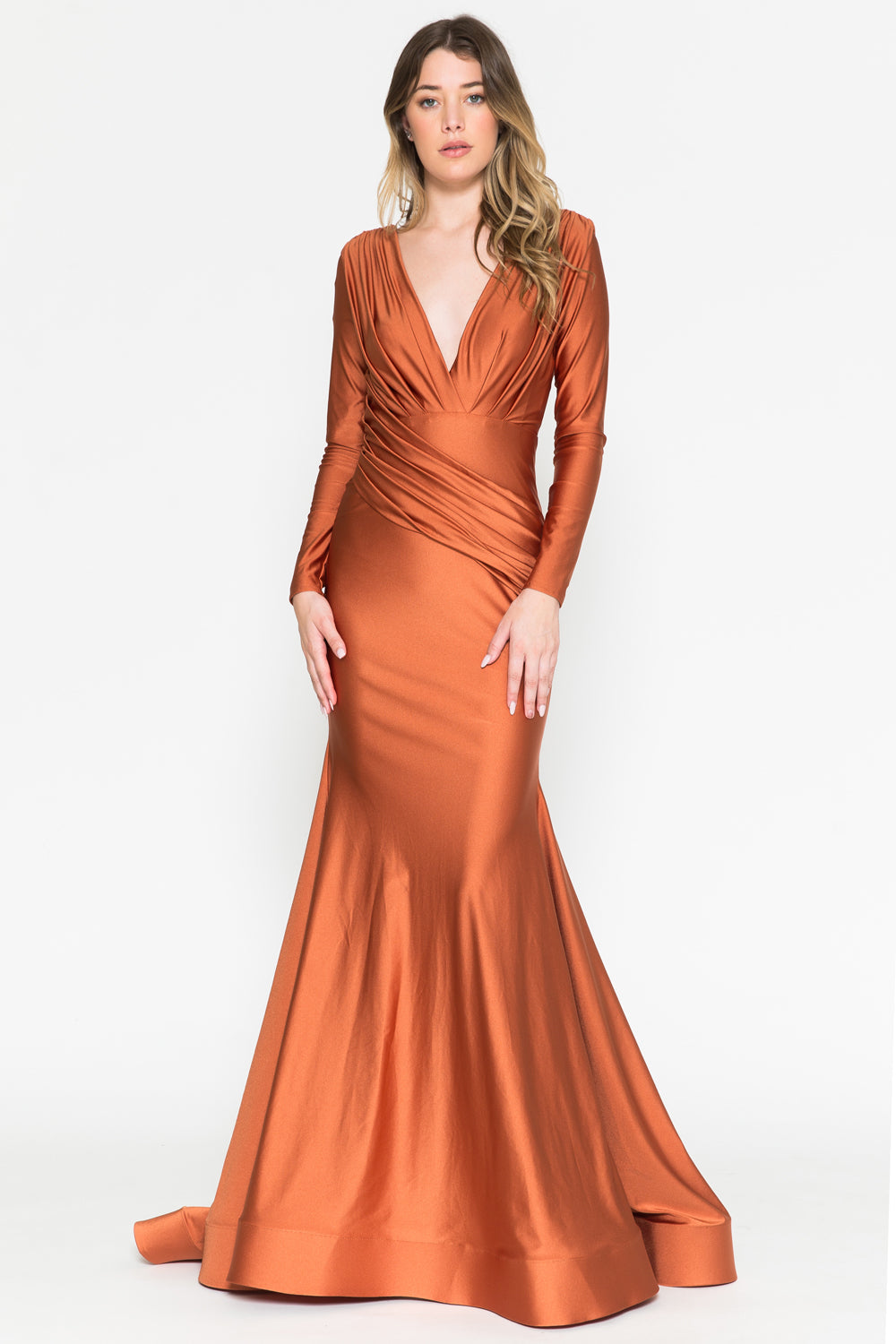 V-Neck Satin Mermaid Evening &amp; Mother Dress-smcdress